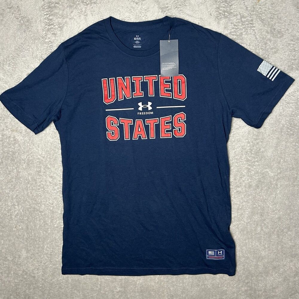 Under Armour Shirt Mens Large Blue Loose Short Sleeve Freedom United States Logo